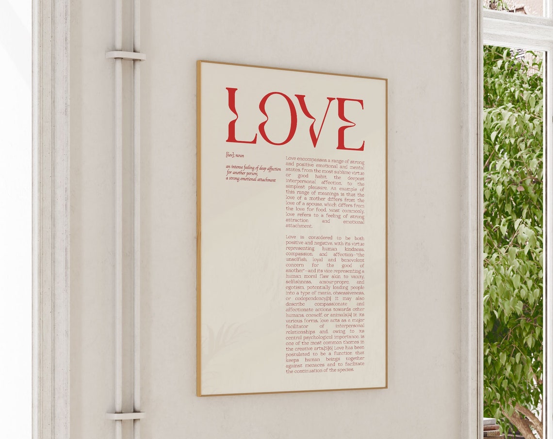 Love Definition Dictionary Style Red Typography Romantic Poster