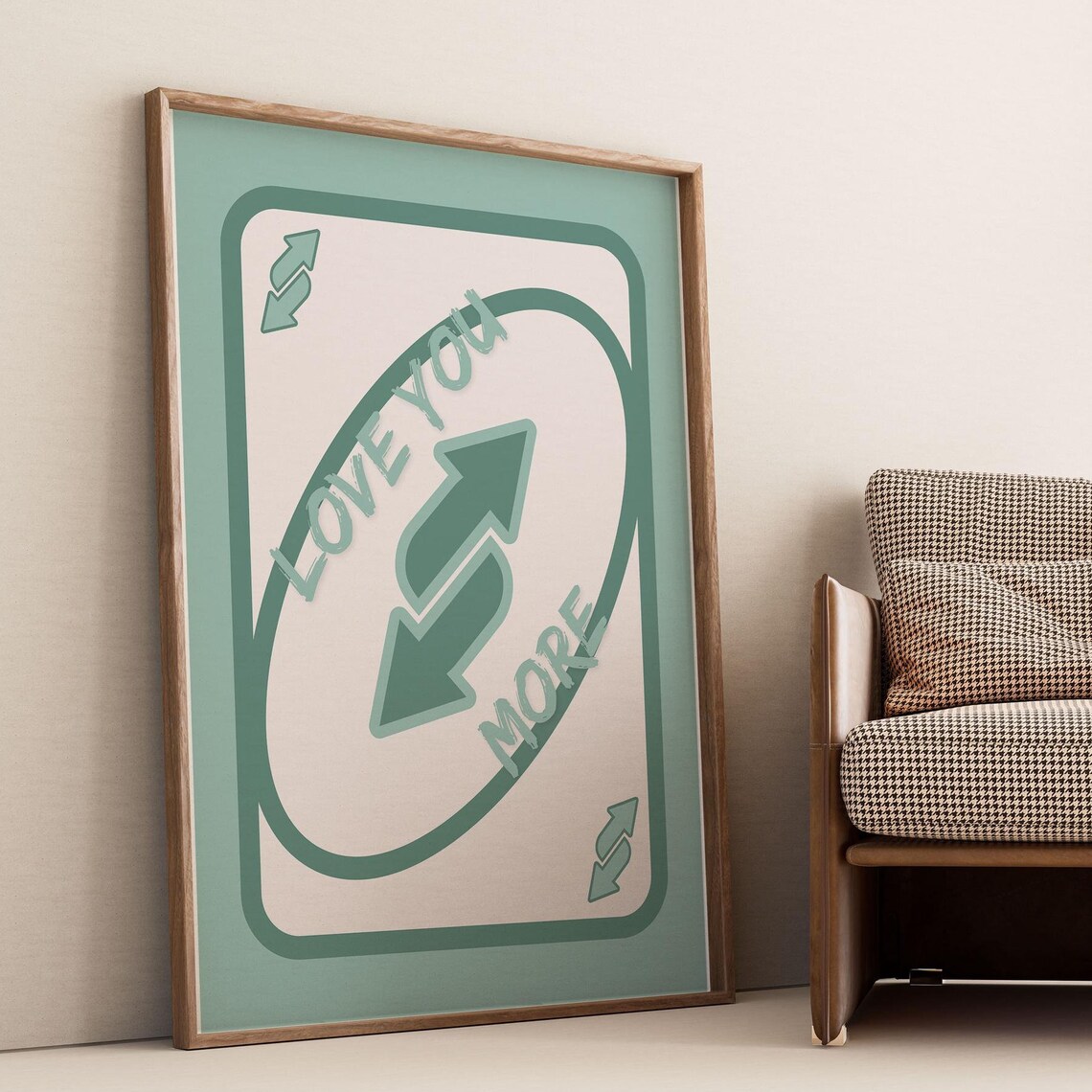 Love You More Sage Green Reverse Card Retro Poker Game Art Print