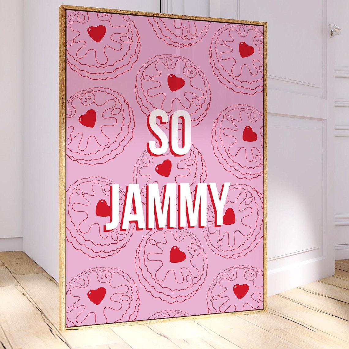 So Jammy Jammie Dodger Biscuit Pattern Pink Retro Poster Art