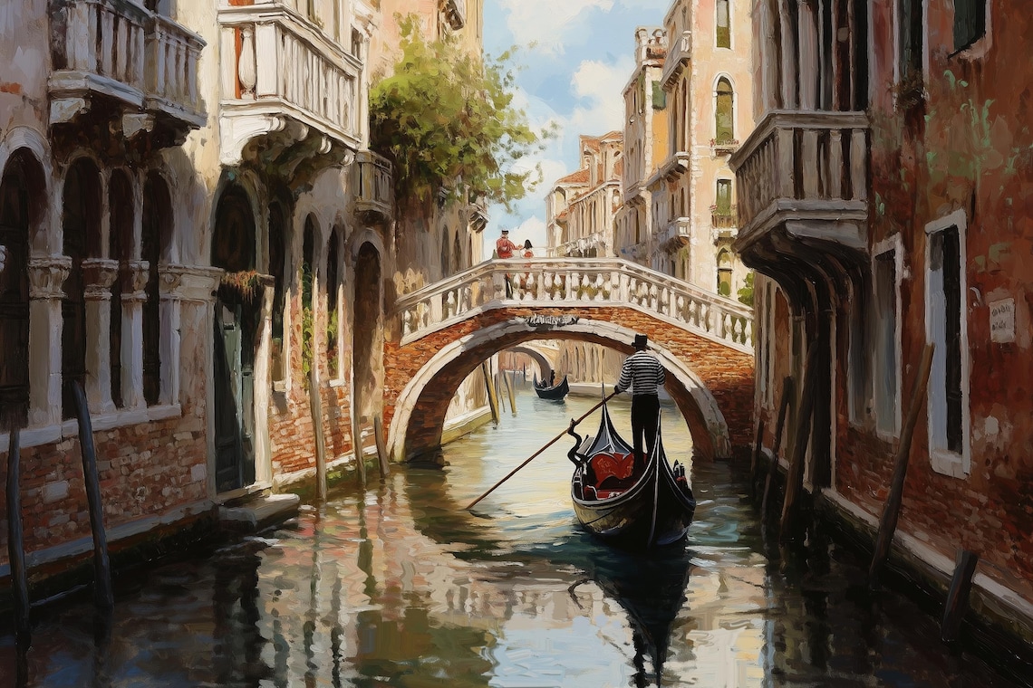 Romantic Venice Gondola Ride, Italian Canal Impressionist Art Print - Image 2