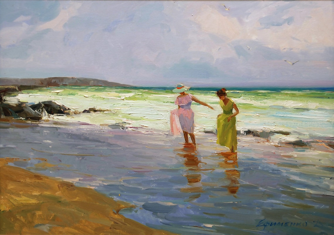 Impressionistic Seascape With Two Women By The Sea - Image 3