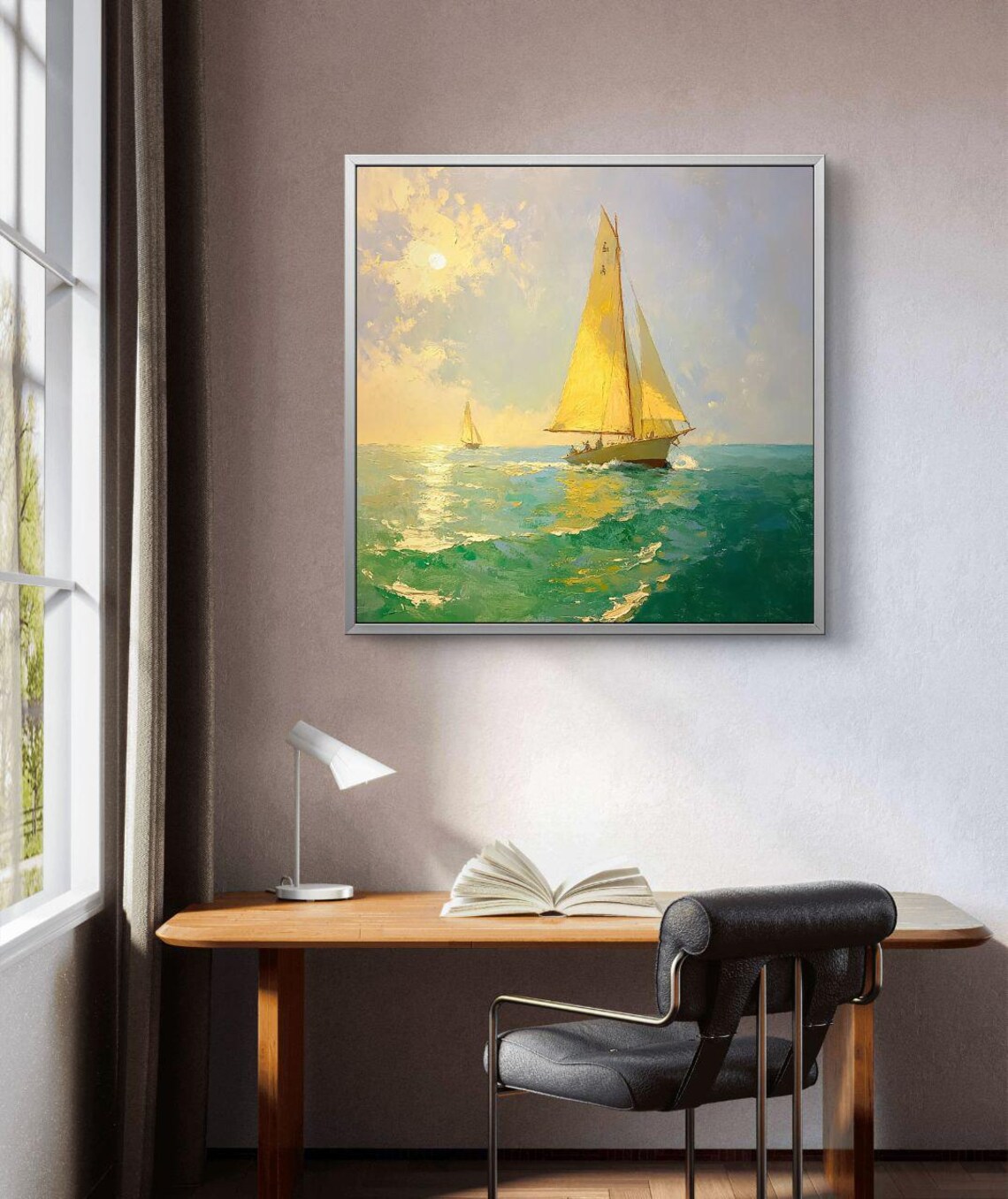 Golden Sails At Sunset, Nautical Seascape