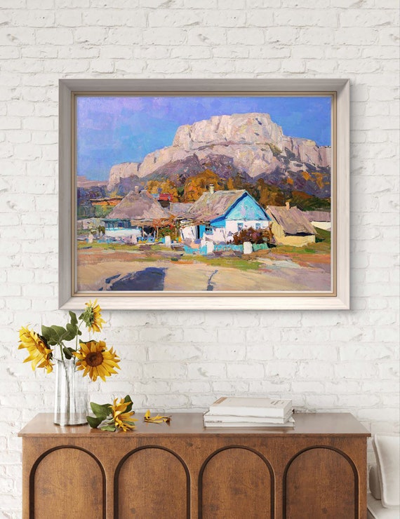 Original Oil Painting On Sunny Day In A Mountain Village