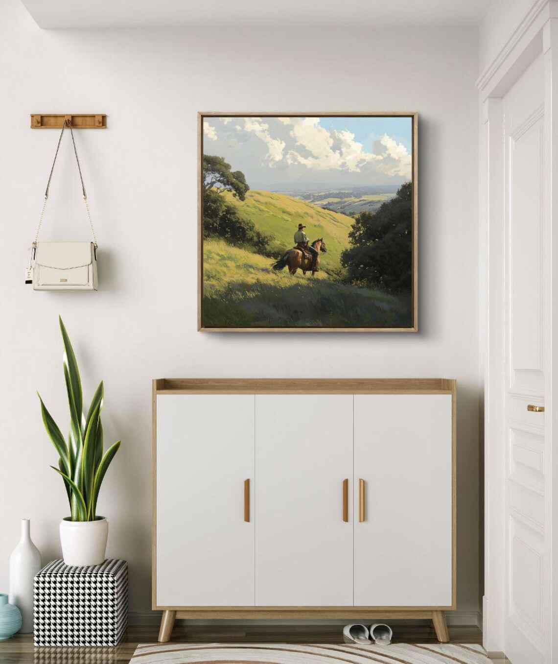 Cowboy On Horseback, Western Countryside Landscape
