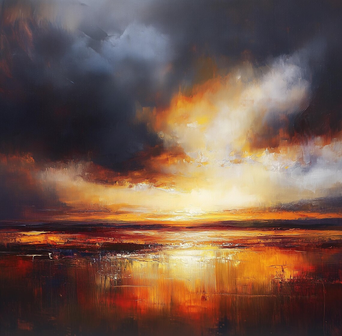 Fiery Sunset Over the Horizon, Abstract Seascape - Image 2