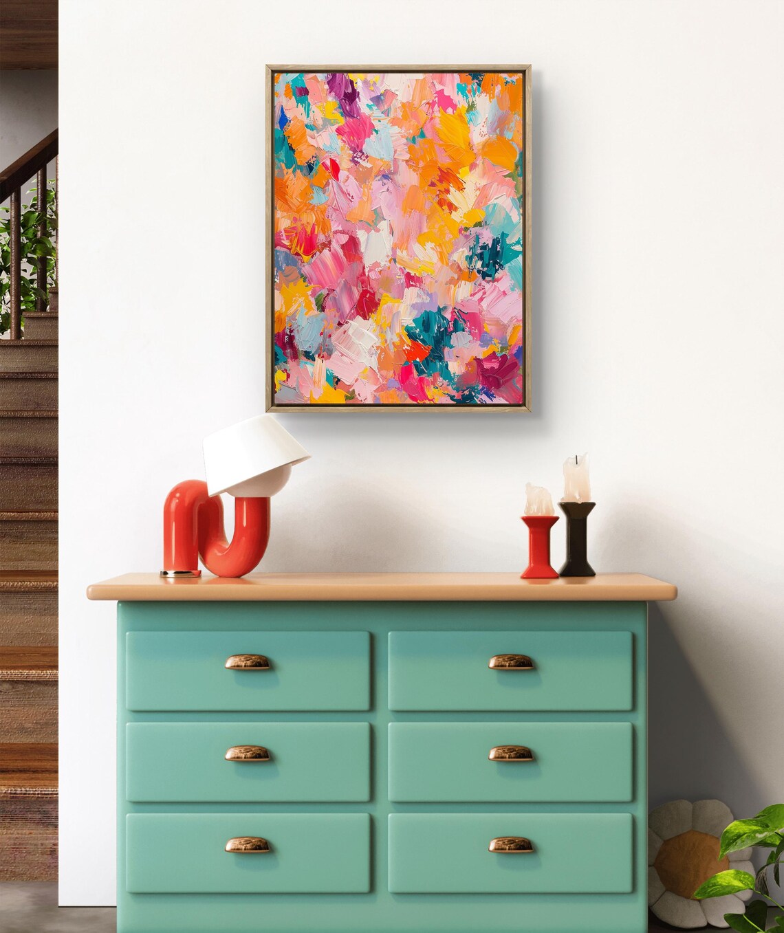 Colorful Abstract Expressionism, Original Oil Painting