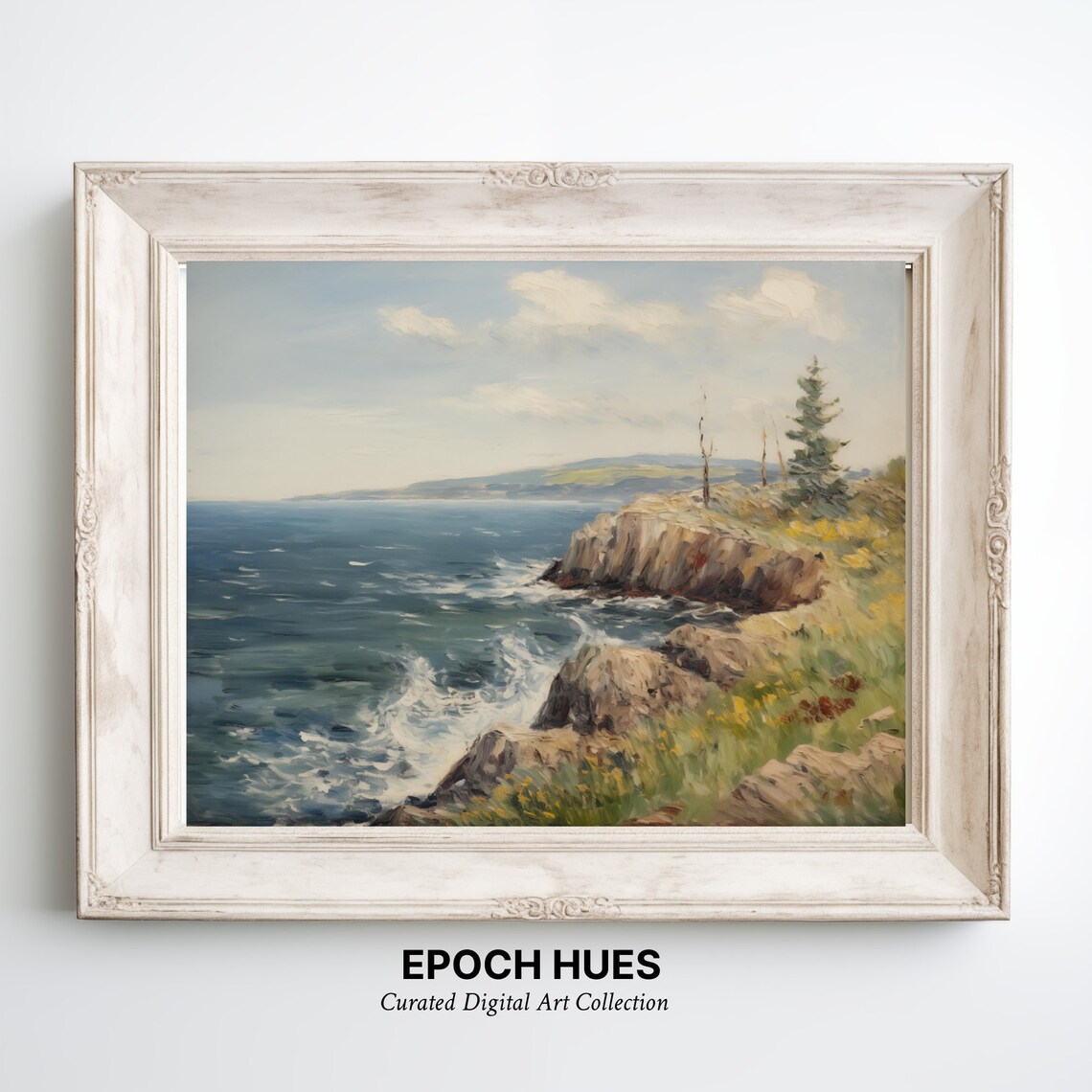 Coastal Landscape Painting, Ocean Cliffs Artwork