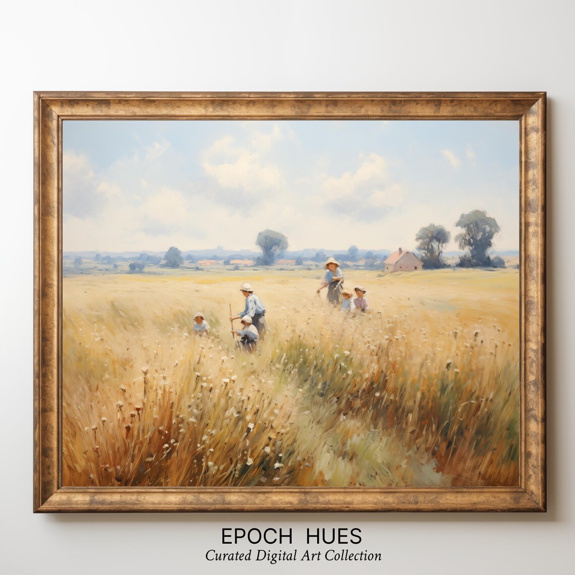 Family Harvest Gathering Golden Wheat Field Impressionist Poster - Image 3