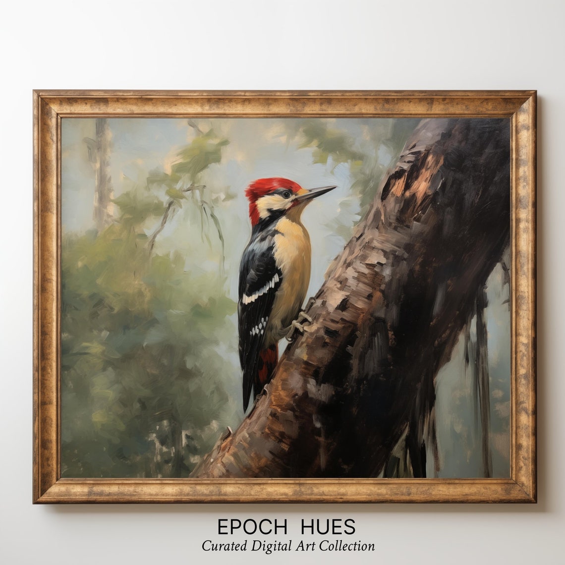 Red Crested Woodpecker Clinging to Tree Trunk Forest Bird Poster - Image 3