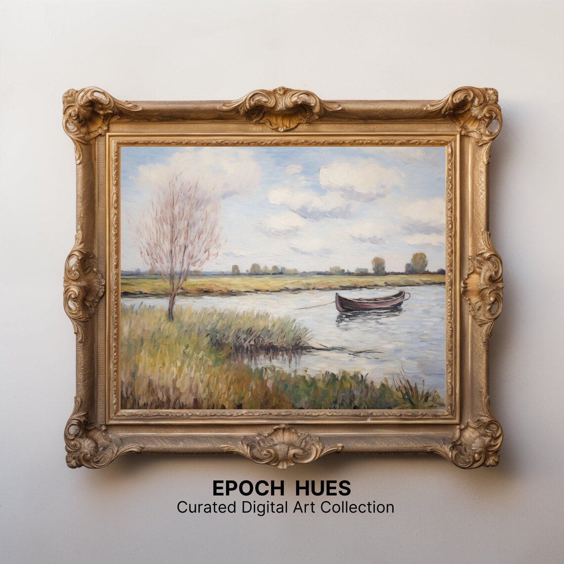 Impressionist Landscape, Pastoral Scene With Boat