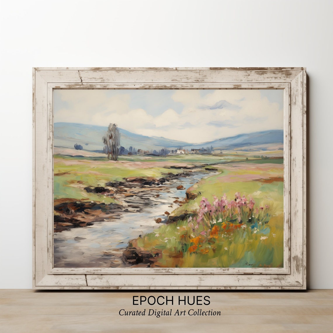 Sunlit Stream Winding Through A Wildflower Meadow Scenic Poster