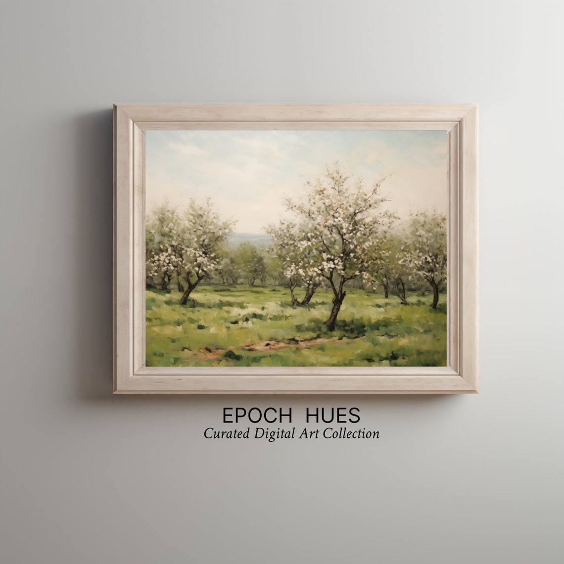 Spring Orchard Blossoming Trees Pastoral Landscape Painting Wall Art - Image 3