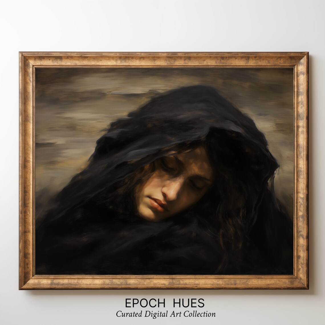 Mysterious Hooded Woman Dramatic Dark Portrait Painting Poster