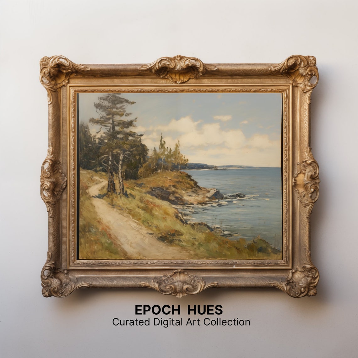 Coastal Cliff Path Pine Trees Ocean View Serene Painting Poster - Image 2