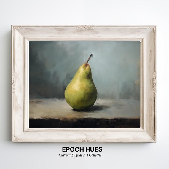 Still Life Pear Painting Kitchen Wall Art Classic Fruit Illustration Dining Room Decor Vintage