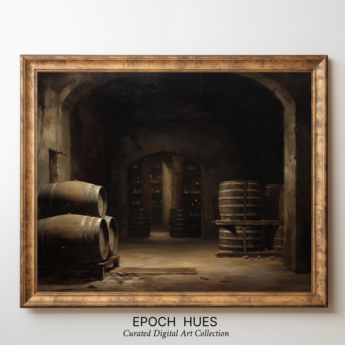 Rustic Wine Cellar, Vintage Barrel Room Art Print