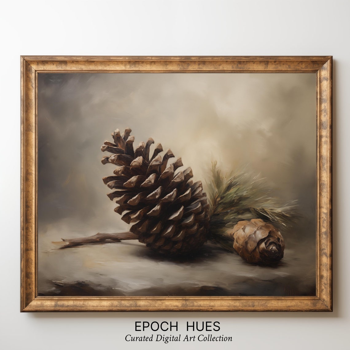 Pine Cones With Evergreen Sprig Rustic Winter Still Life Poster - Image 3