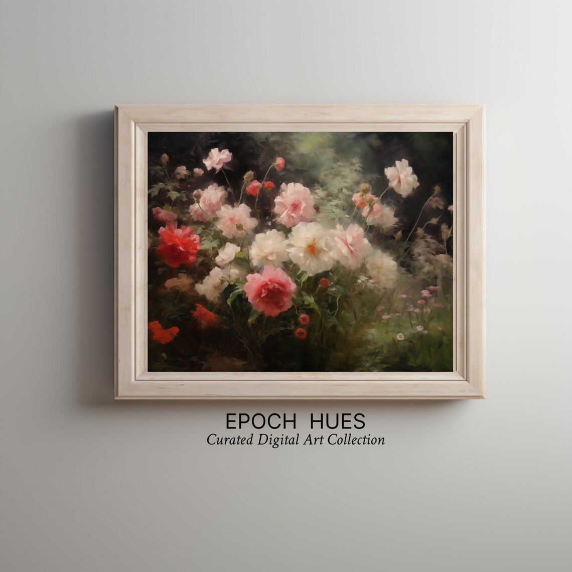 Pink Peonies and Poppies Dark Moody Floral Still Life Poster - Image 2