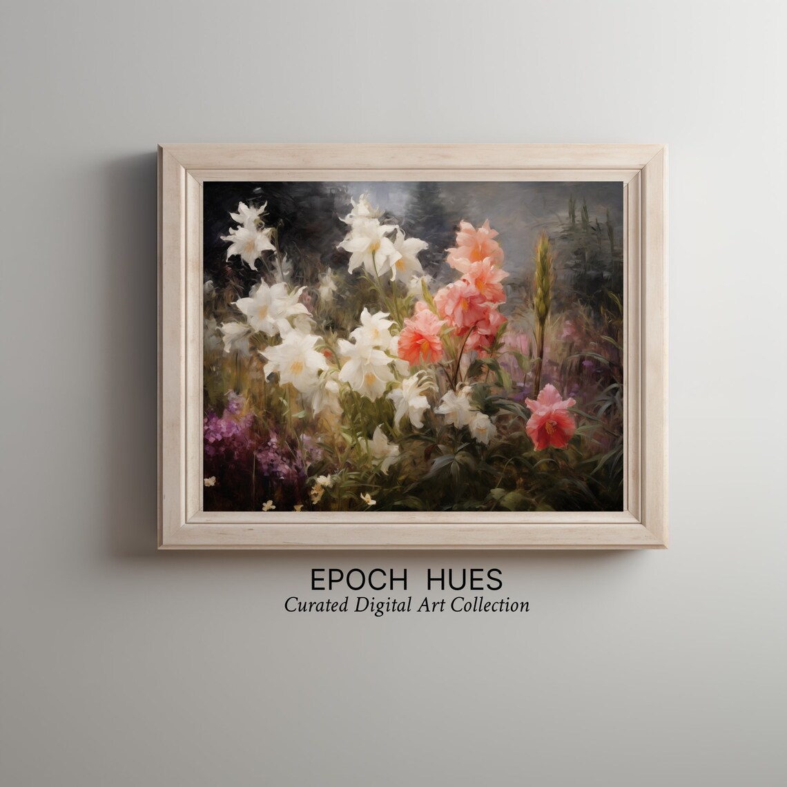 White Lilies and Colorful Garden Blooms Impressionist Flower Poster - Image 2