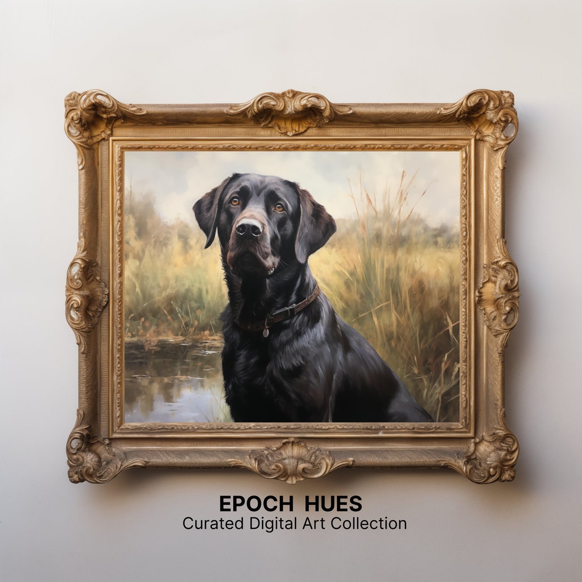 Black Labrador Retriever Marsh Pond Realistic Dog Art Poster - Image 3
