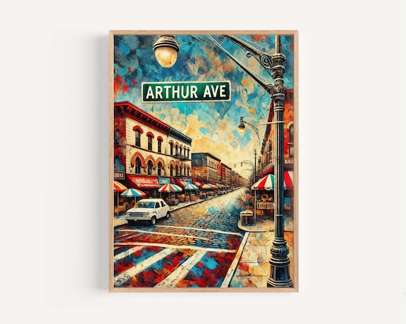 Arthur Avenue Bronx Street Scene Painterly Colorful Market Poster