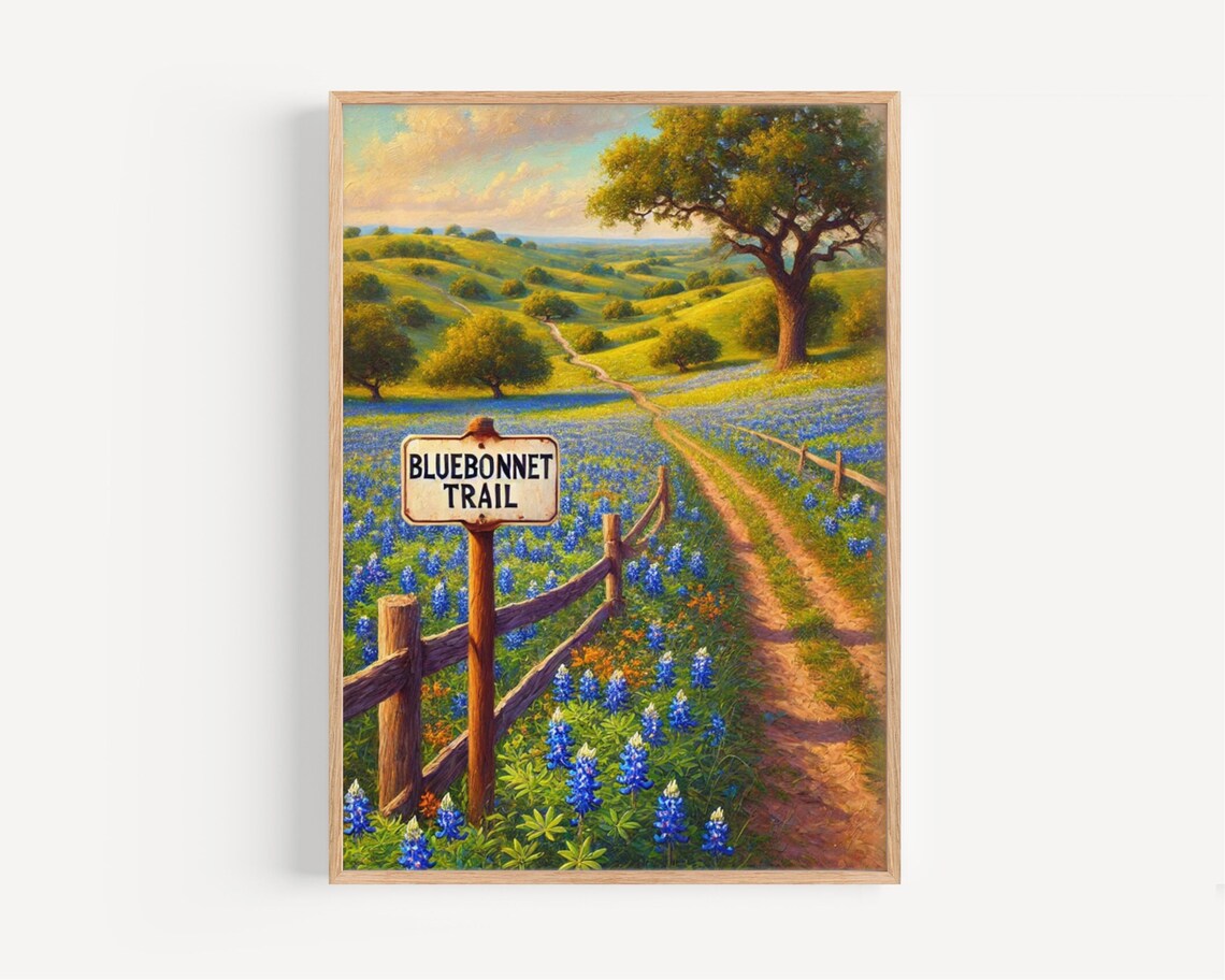 Bluebonnet Trail Texas Hill Country Wildflowers Scenic Poster