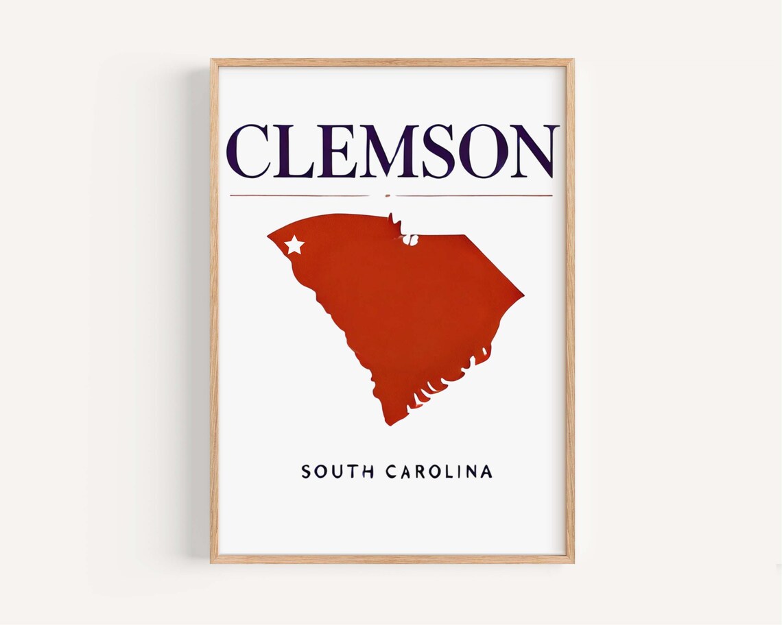 Clemson South Carolina Red State Silhouette Modern Travel Poster