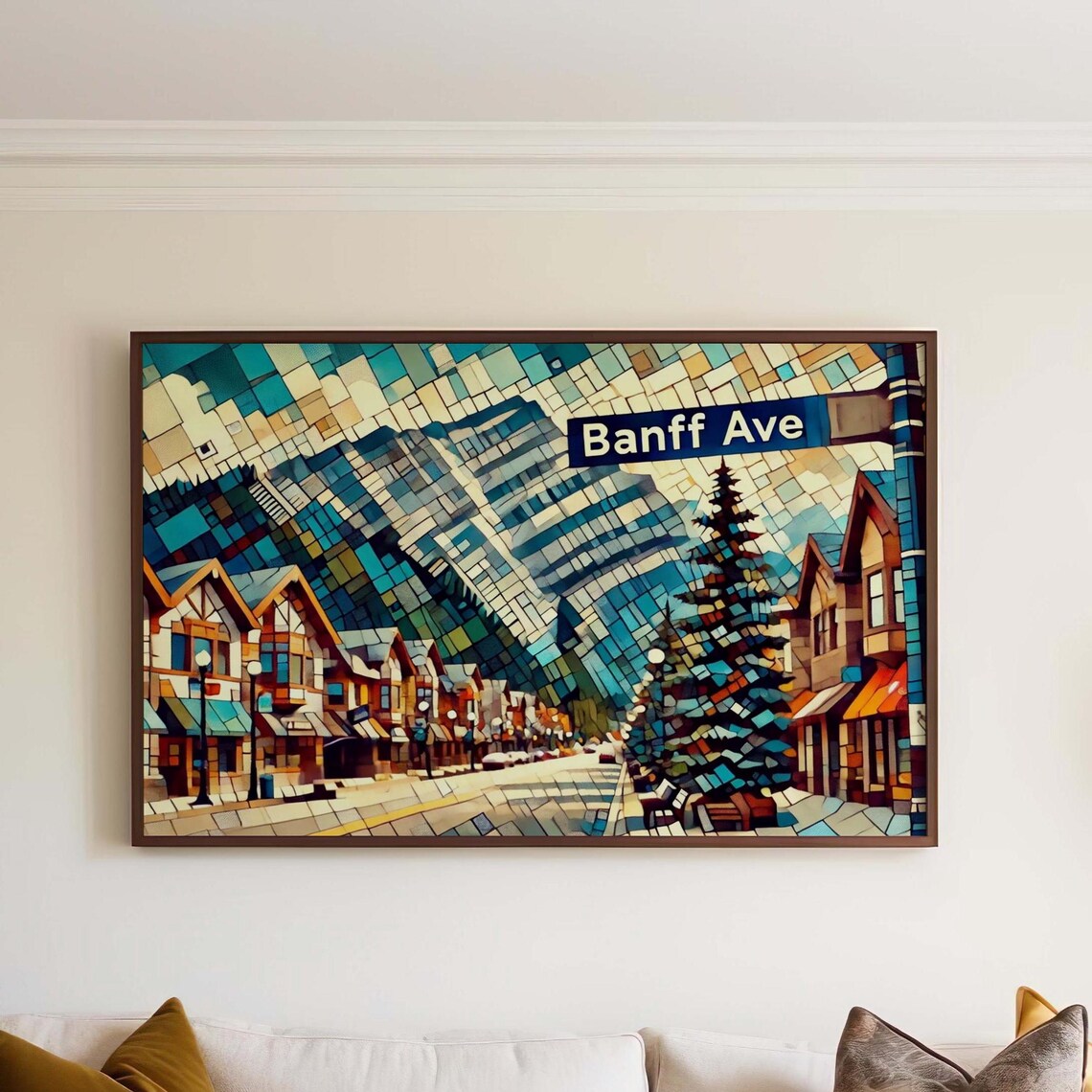 Banff Avenue Canada Mountain Town Mosaic Art Alpine Street Scene Poster