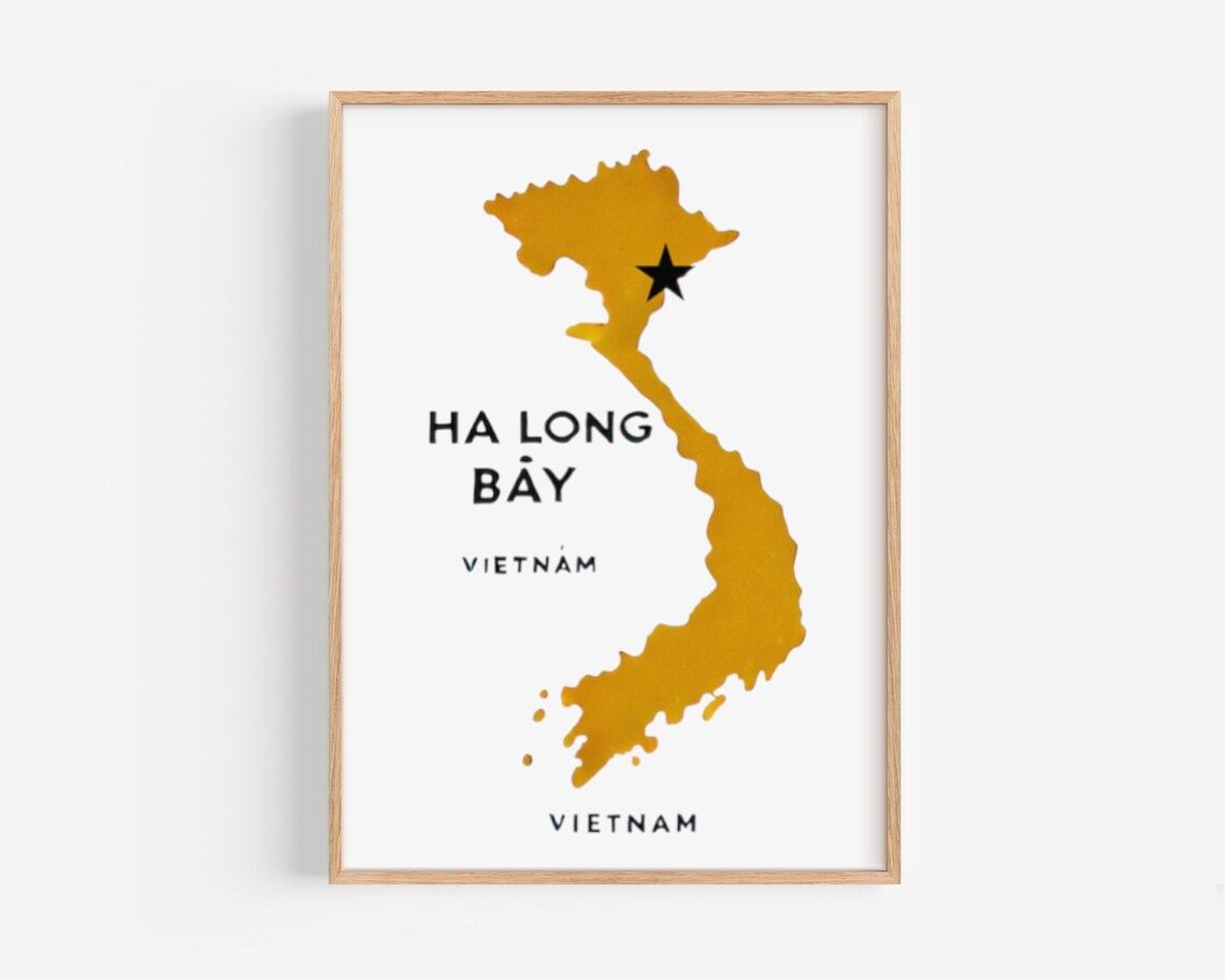 Ha Long Bay Vietnam Shimmering Gold Country Map Star Art Poster