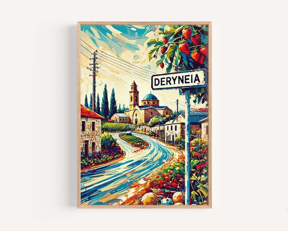 Deryneia Cyprus Village Road Church Dome Strawberry Tree Poster