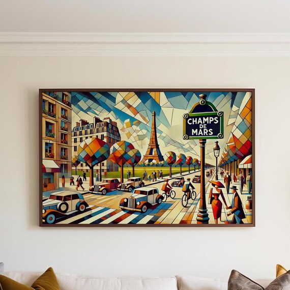 Champs De Mars Paris Eiffel Tower Retro Art Deco Street Poster