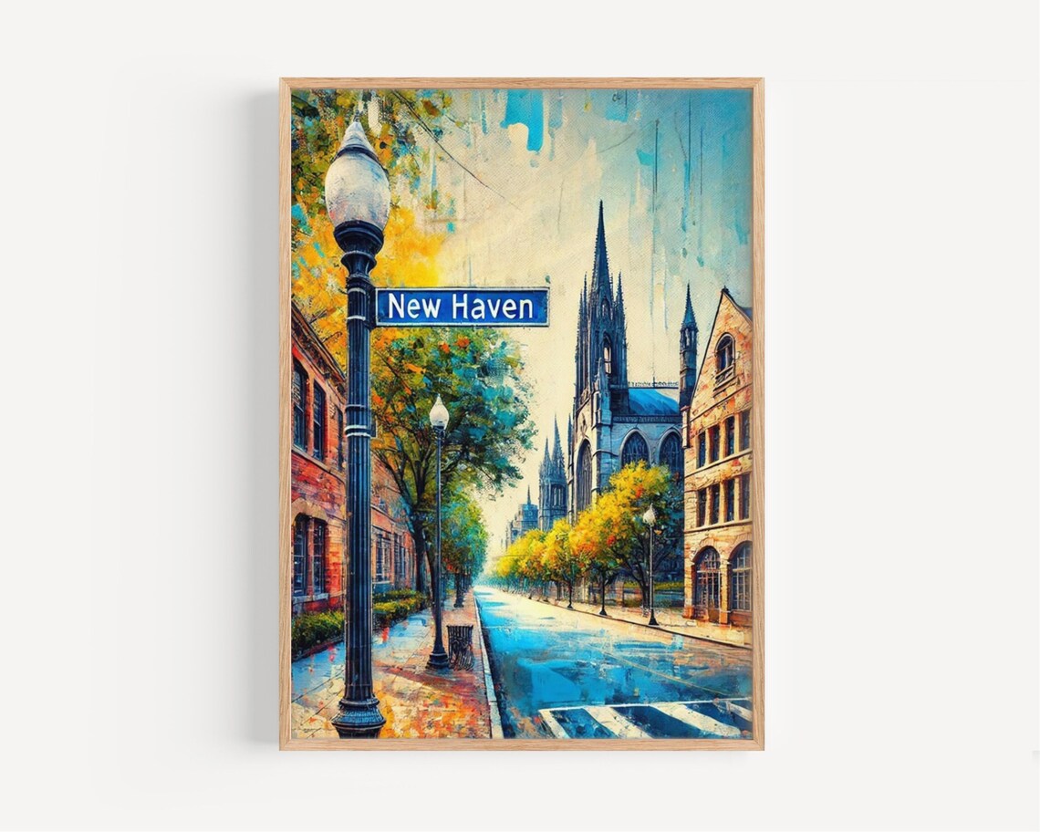 New Haven Connecticut Street Art Poster Church Autumn Colors