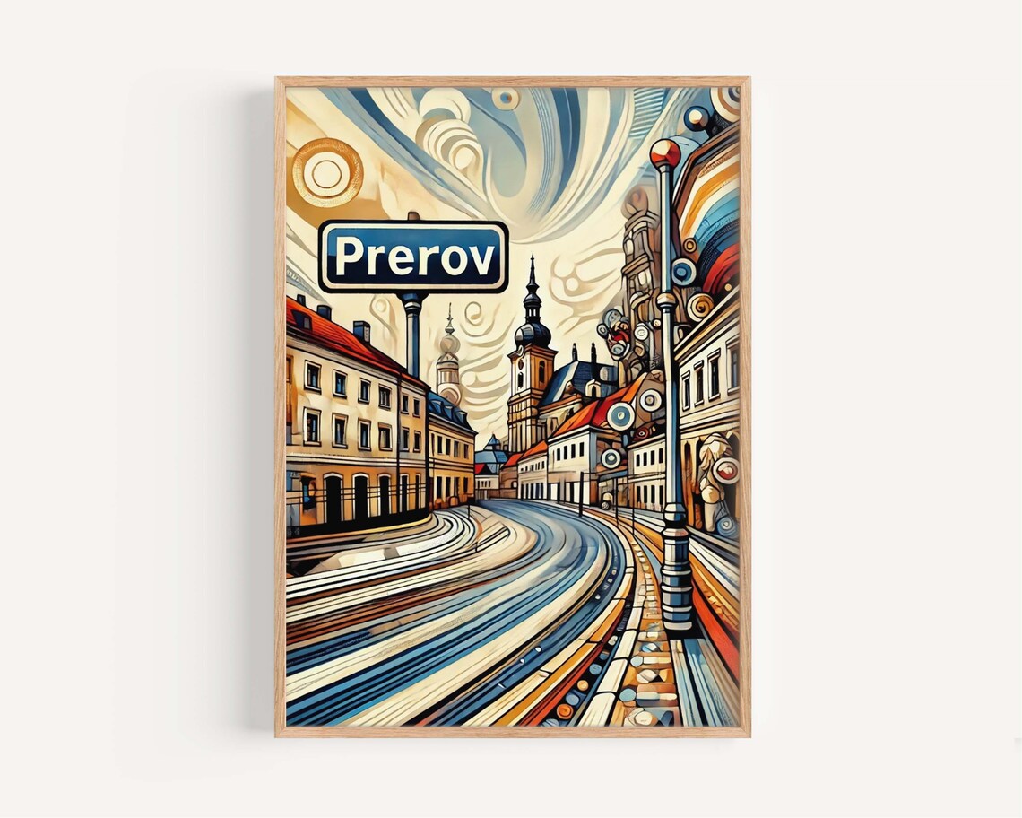 Prerov Czech Republic Historic Street Scene Art Travel Poster