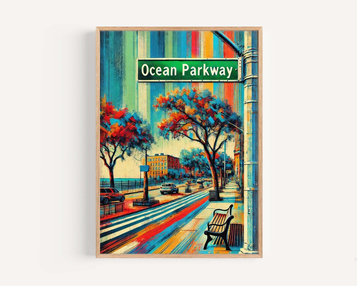 Ocean Parkway Brooklyn New York City Colorful Street Scene Wall Art