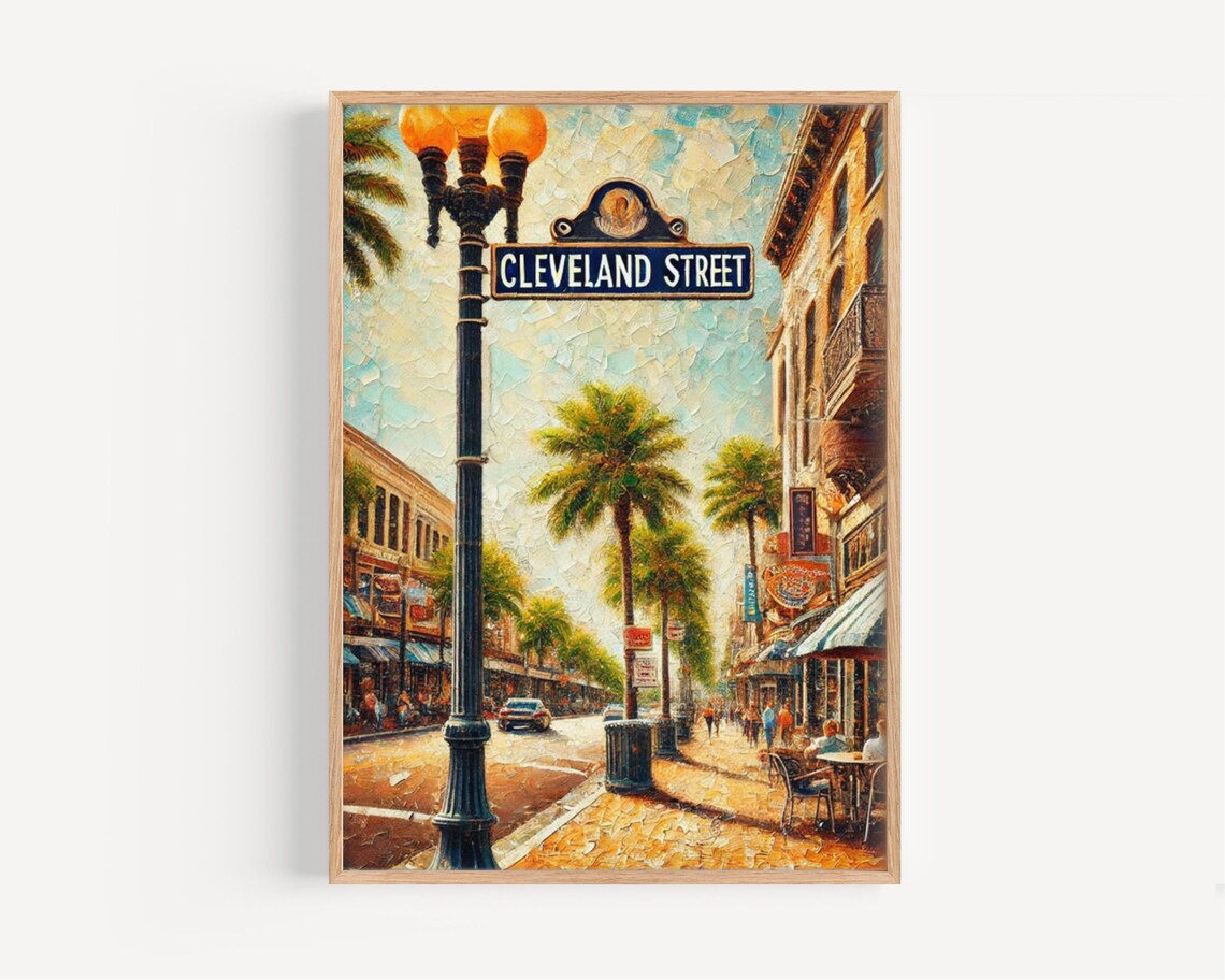 Cleveland Street Palm Lined Downtown Vintage Travel Poster Art
