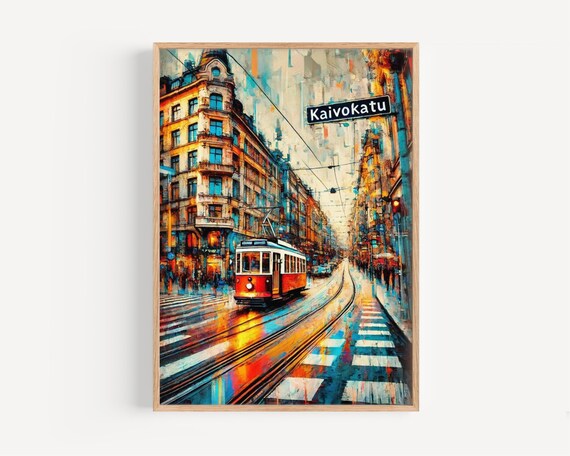 Kaivokatu Helsinki Finland Red Tram Street Vibrant Cityscape Poster