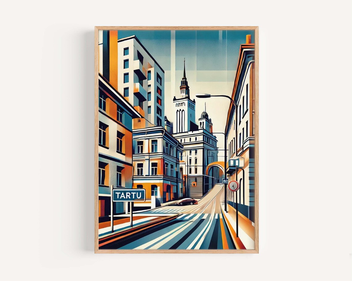 Tartu Estonia Town Hall Square Retro Street Art Travel Poster