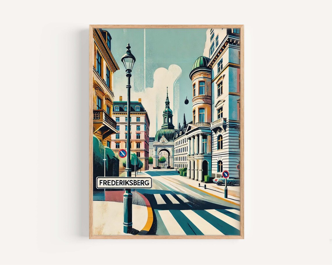 Frederiksberg Denmark Historic Street Scene Elegant Art Poster