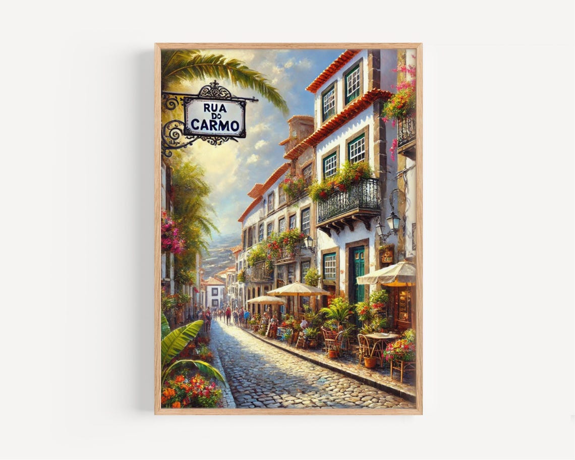 Rua do Carmo Funchal Madeira Flower Filled Street Art Poster