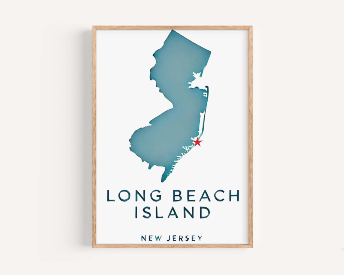 Long Beach Island New Jersey Coastal Map Minimalist Decor Wall Art