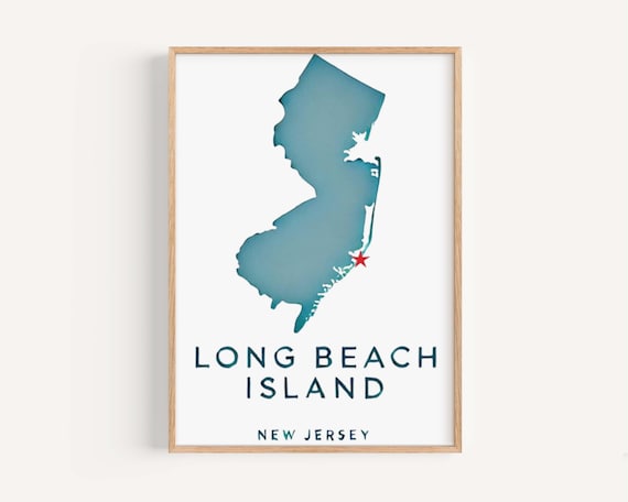 Long Beach Island New Jersey Coastal Map Minimalist Decor Wall Art