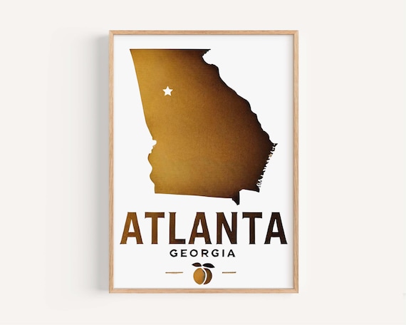 Atlanta Georgia Gold State Silhouette Peach Modern Travel Poster