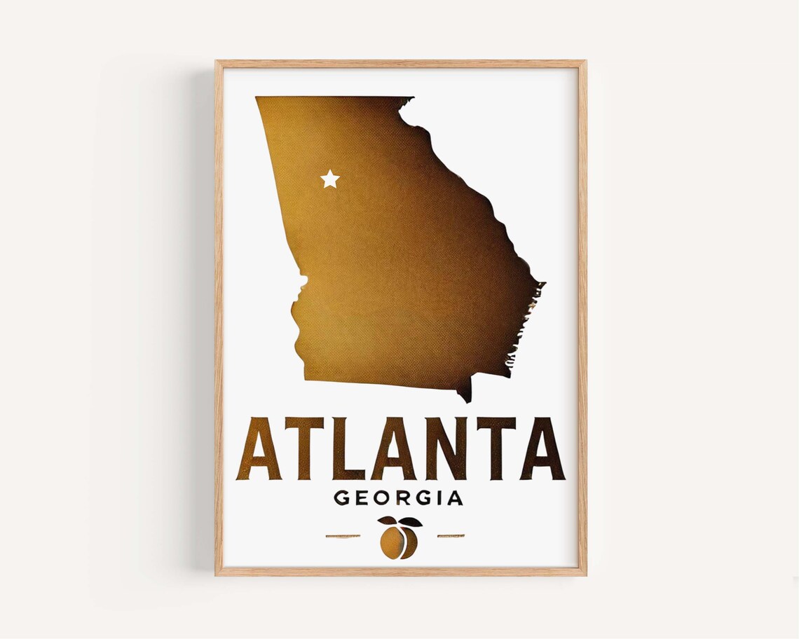 Atlanta Georgia Gold State Silhouette Peach Modern Travel Poster