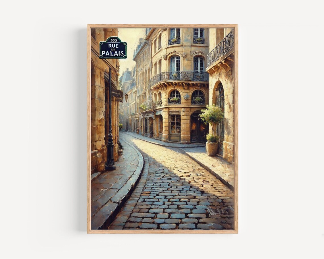 Rue du Palais Nancy France Cobblestone Street Painting Poster