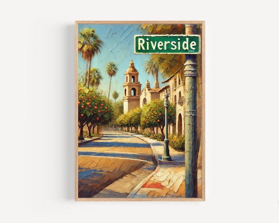 Riverside California Spanish Mission Street Impasto Art Poster