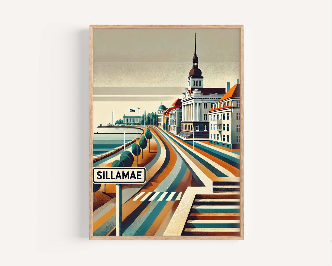 Sillamae Estonia Seaside Promenade Retro Travel Illustration Poster