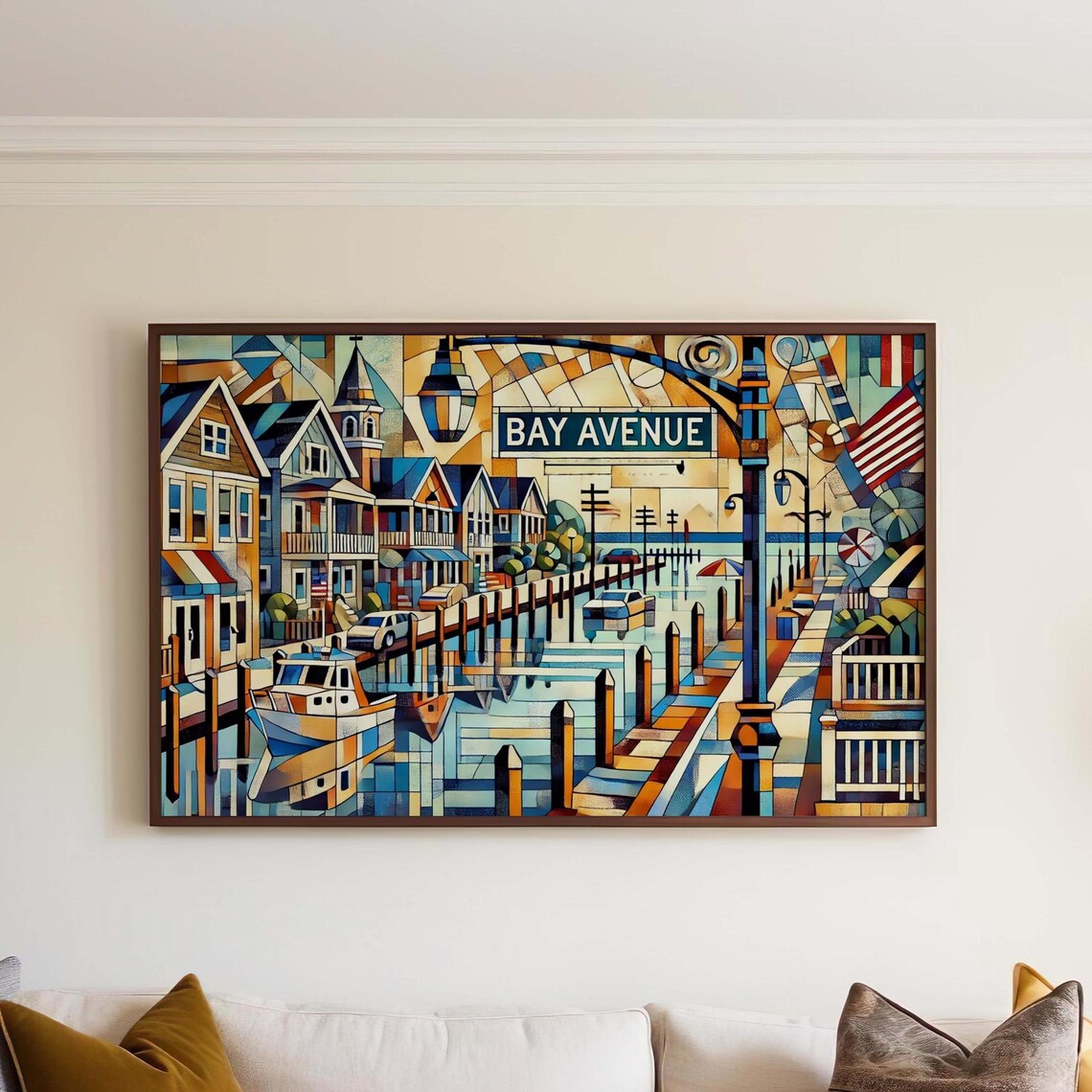 Bay Avenue Long Beach Island Harbor Cubist Scene Travel Poster