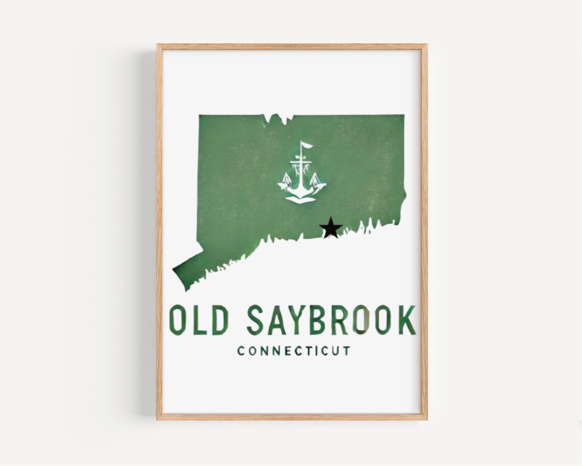 Old Saybrook Connecticut Green State Silhouette Coastal Poster