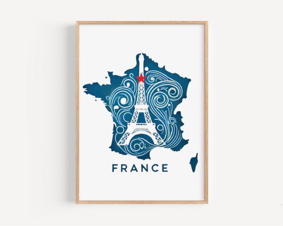 France Eiffel Tower Wall Art Print Travel Home Decor Gift College Artwork Housewarming Decoration Paris Illustration