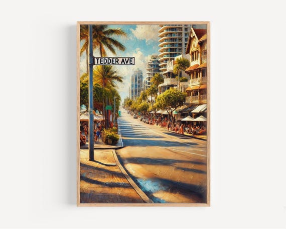 Gold Coast Tedder Ave Wall Art Australian Travel Print Poster Gift Housewarming Decor Coastal Home